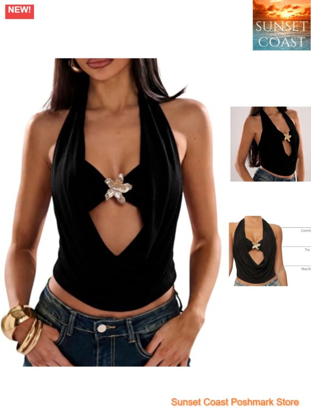 Backless Halter Crop Top Sequin Going Out Clubwear Y2K Rave Party Top